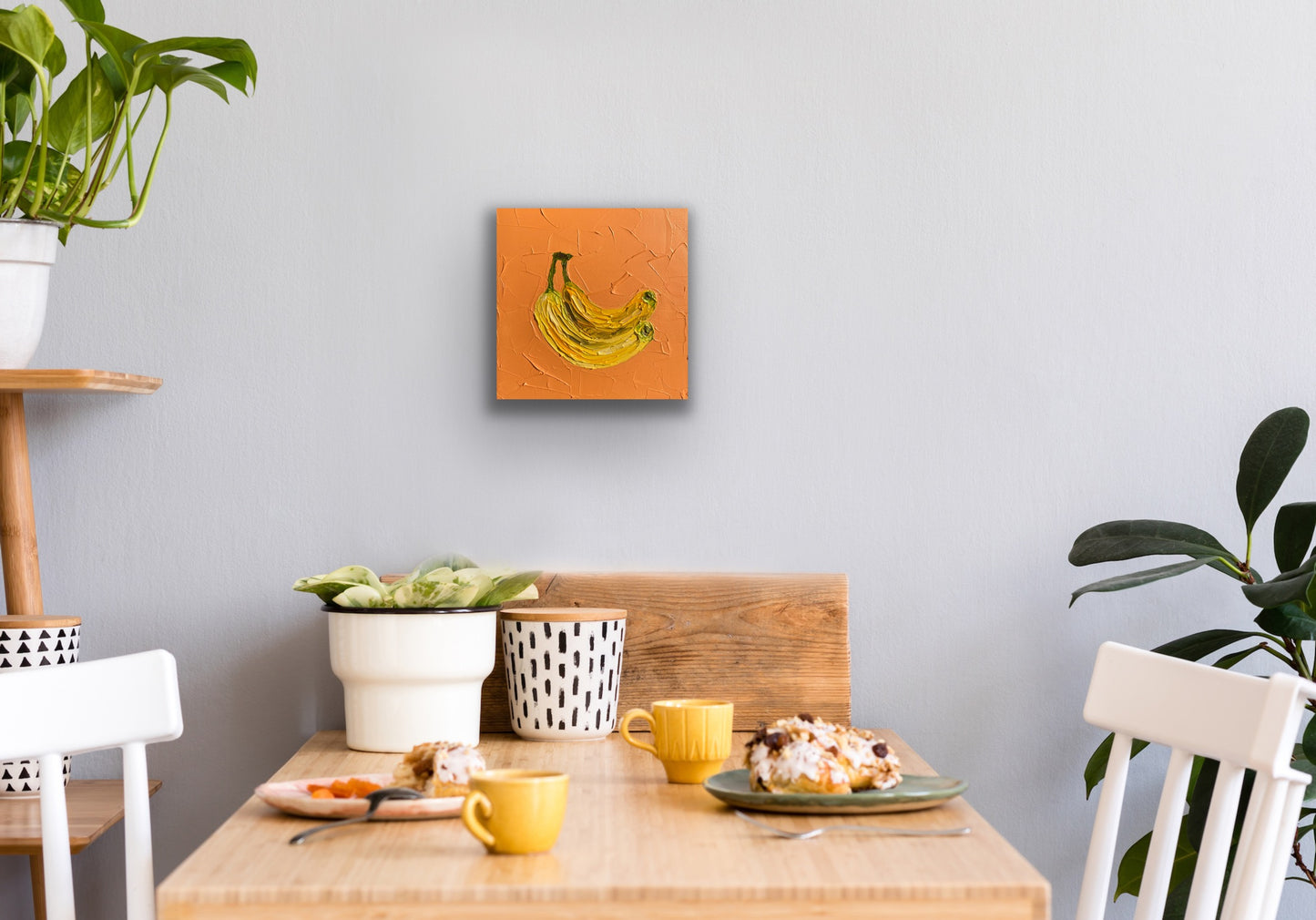 BANANAS ON ORANGE 30.5x30.5 cm acrylic on canvas original painting