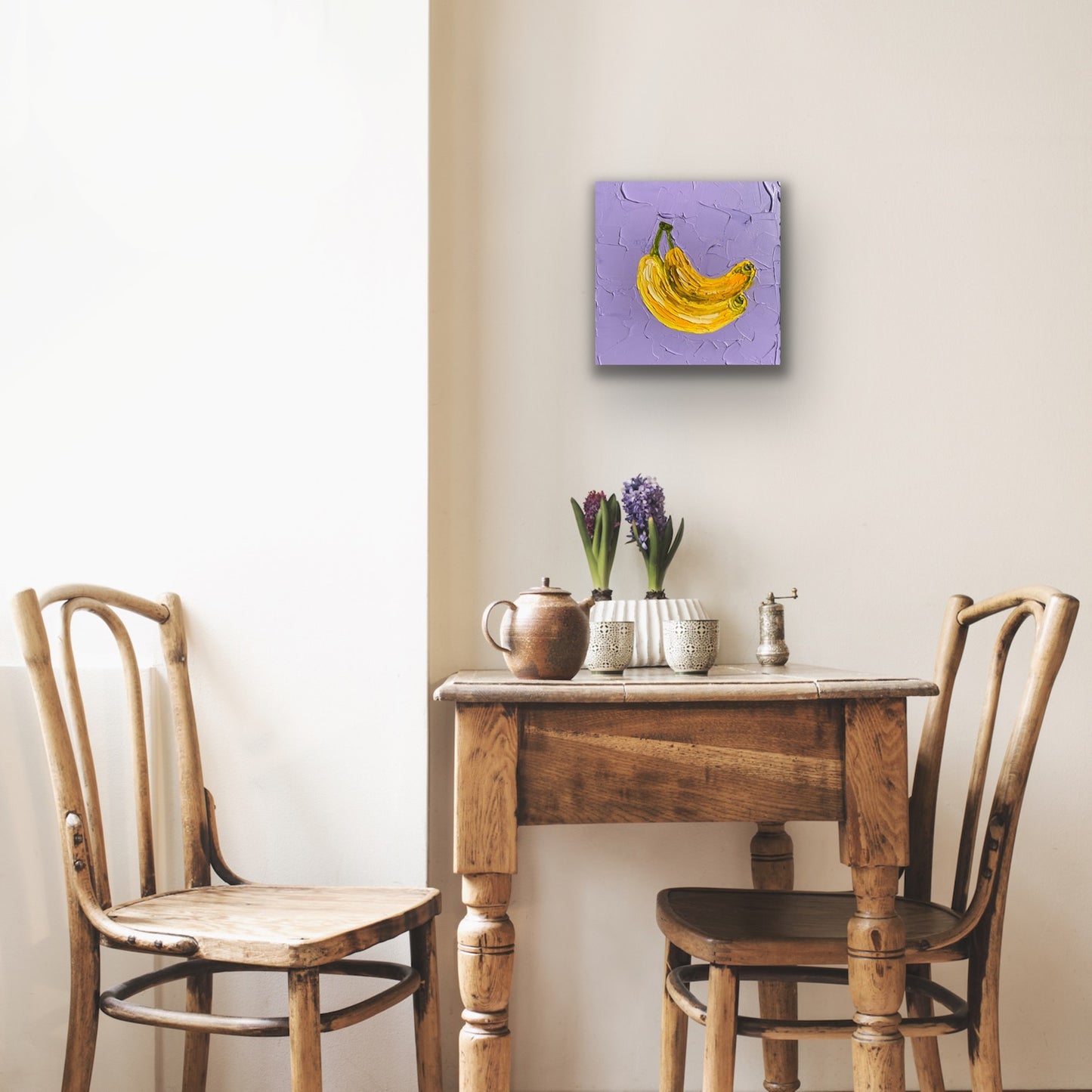 BANANAS ON VIOLET 30.5x30.5 cm acrylic on canvas original painting