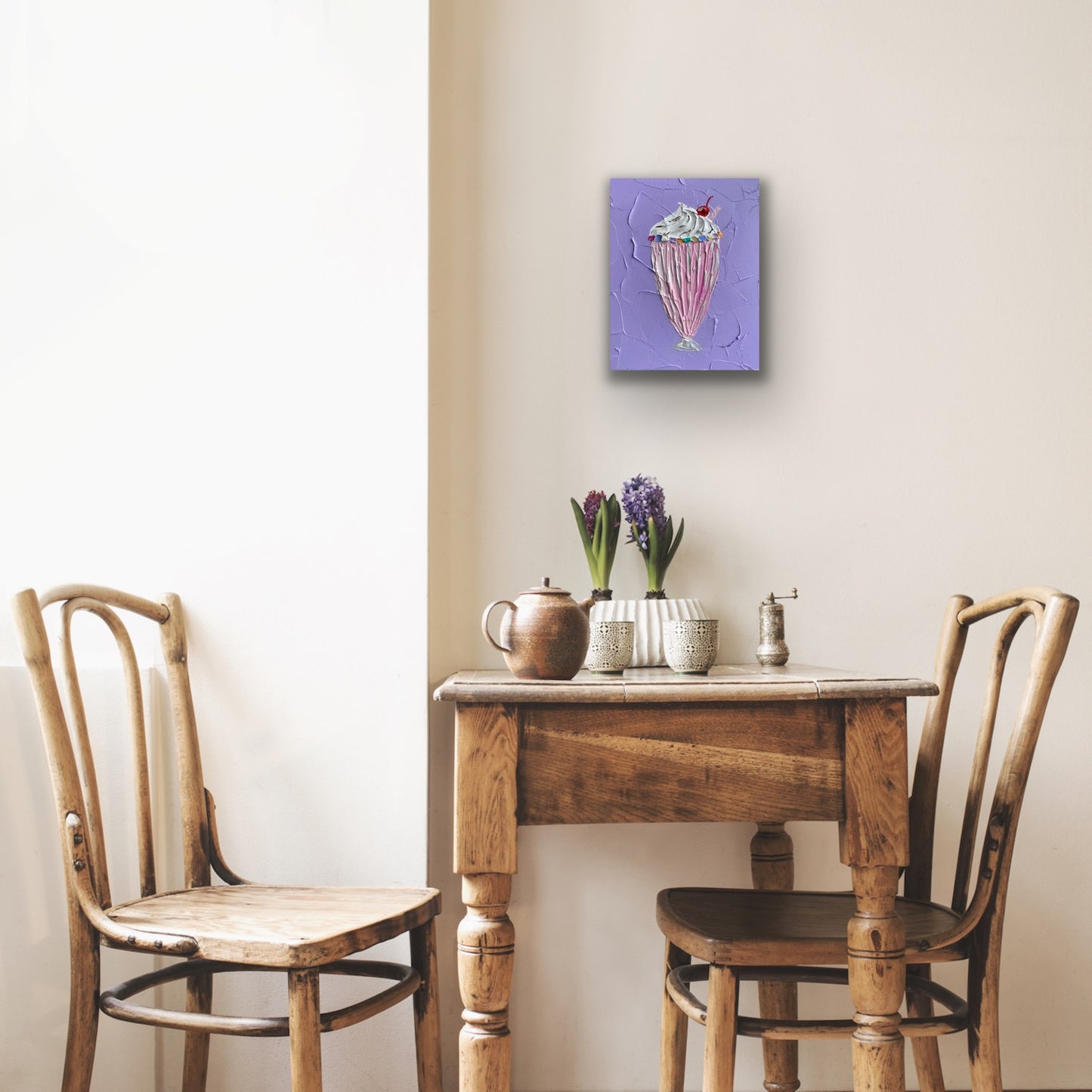 STRAWBERRY MILKSHAKE ON PURPLE 20.4x25.4 cm acrylic on canvas original painting