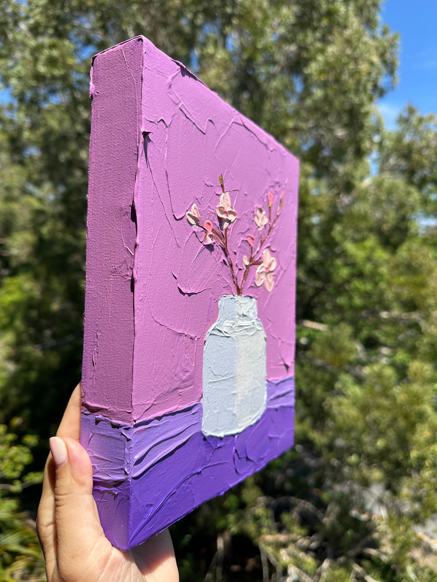 CHERRY BLOSSOM STILL LIFE 20x25.4 cm acrylic on canvas original painting