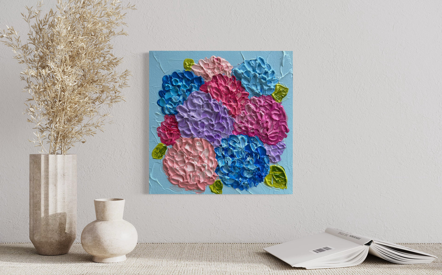 HYDRANGEAS HARMONY 20x20 cm acrylic on canvas original painting