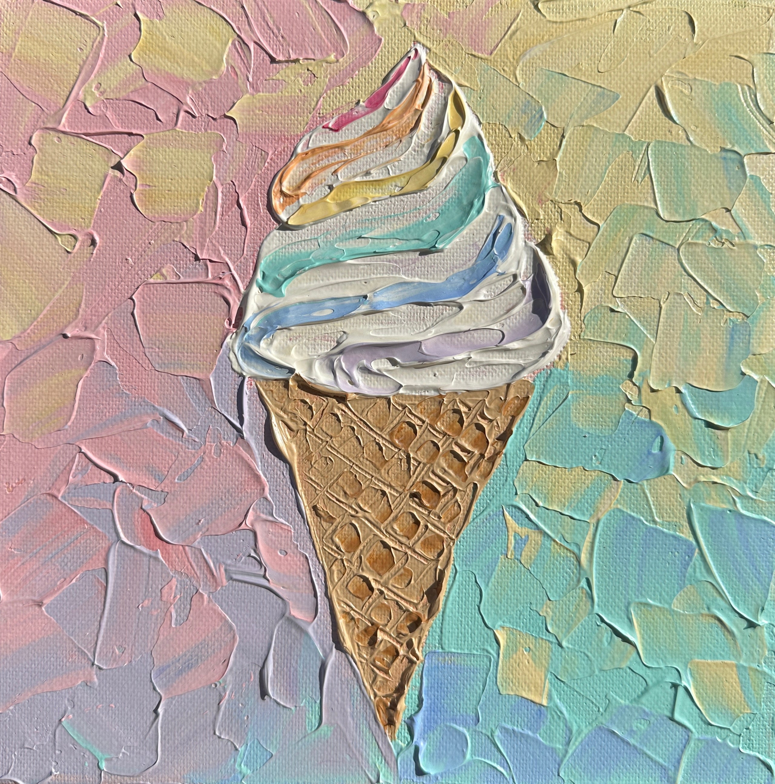 「 Ice Cream」版画 サイン入り 額装 モダンアート #484 ICE CREAM CONE 4 20x20 cm acrylic on canvas original painting