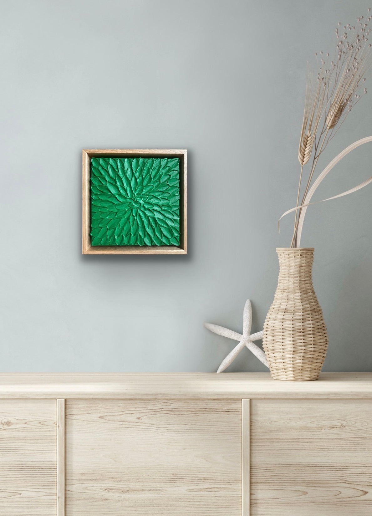 GREEN ABSTRACT MINI 18x18 cm acrylic on canvas original painting FRAMED