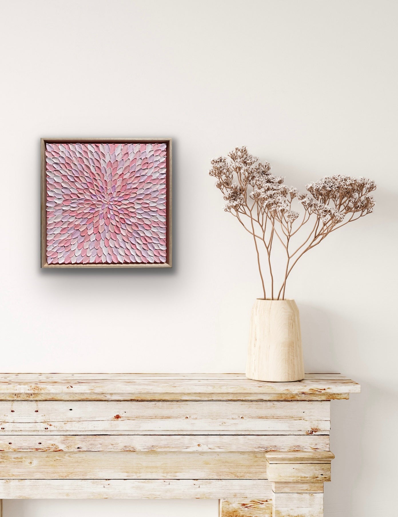 PINK HAZE 33x33 cm acrylic on canvas original painting FRAMED