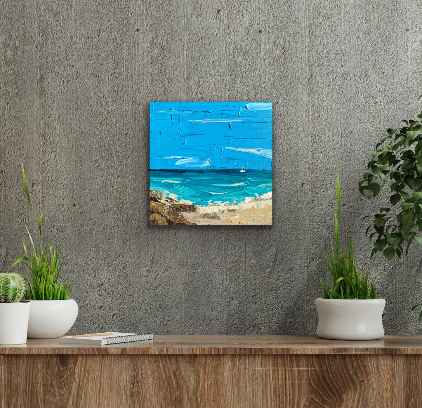 LONELY BOAT 30.5x30.5 cm acrylic on canvas original painting