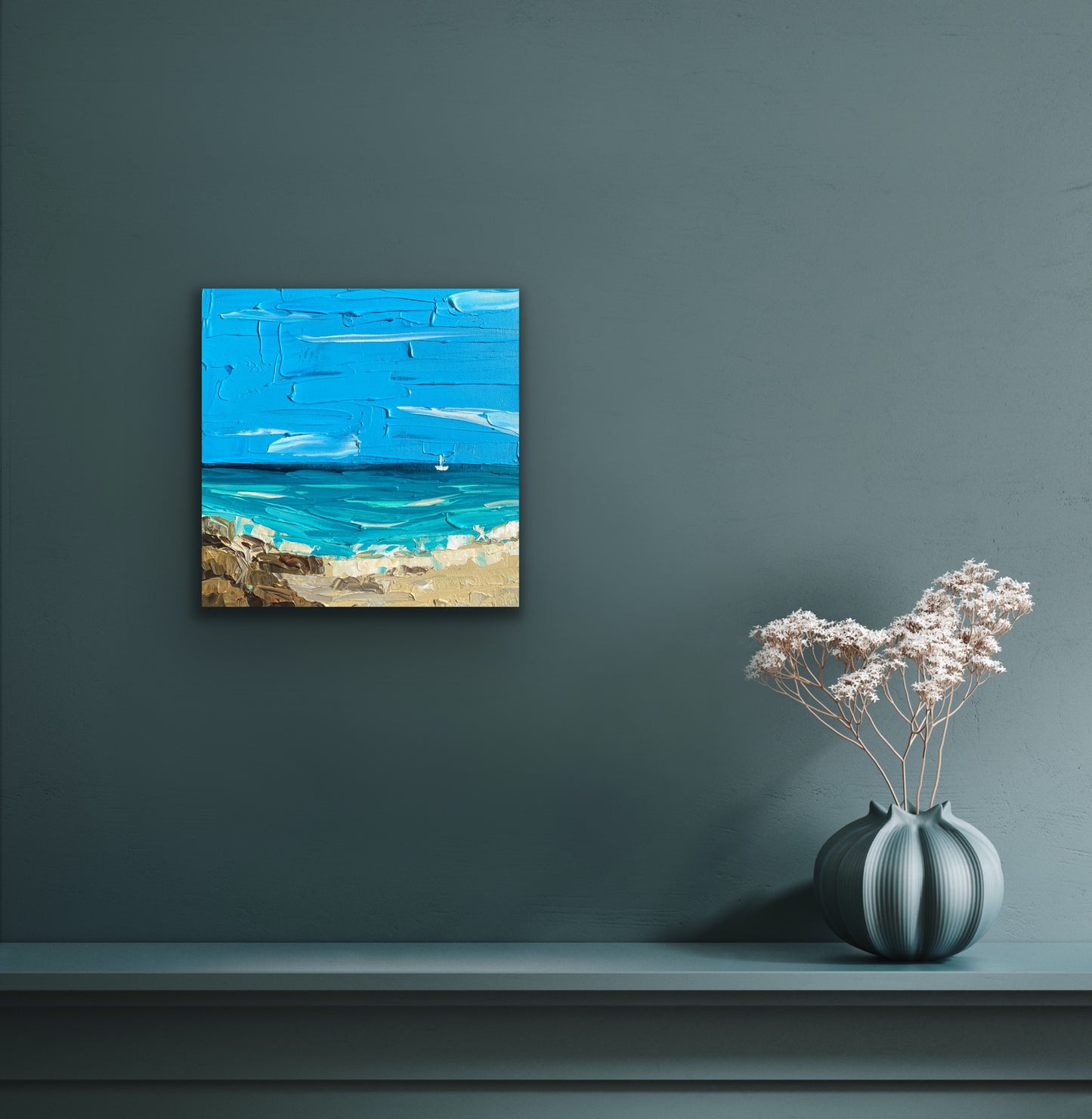 LONELY BOAT 30.5x30.5 cm acrylic on canvas original painting