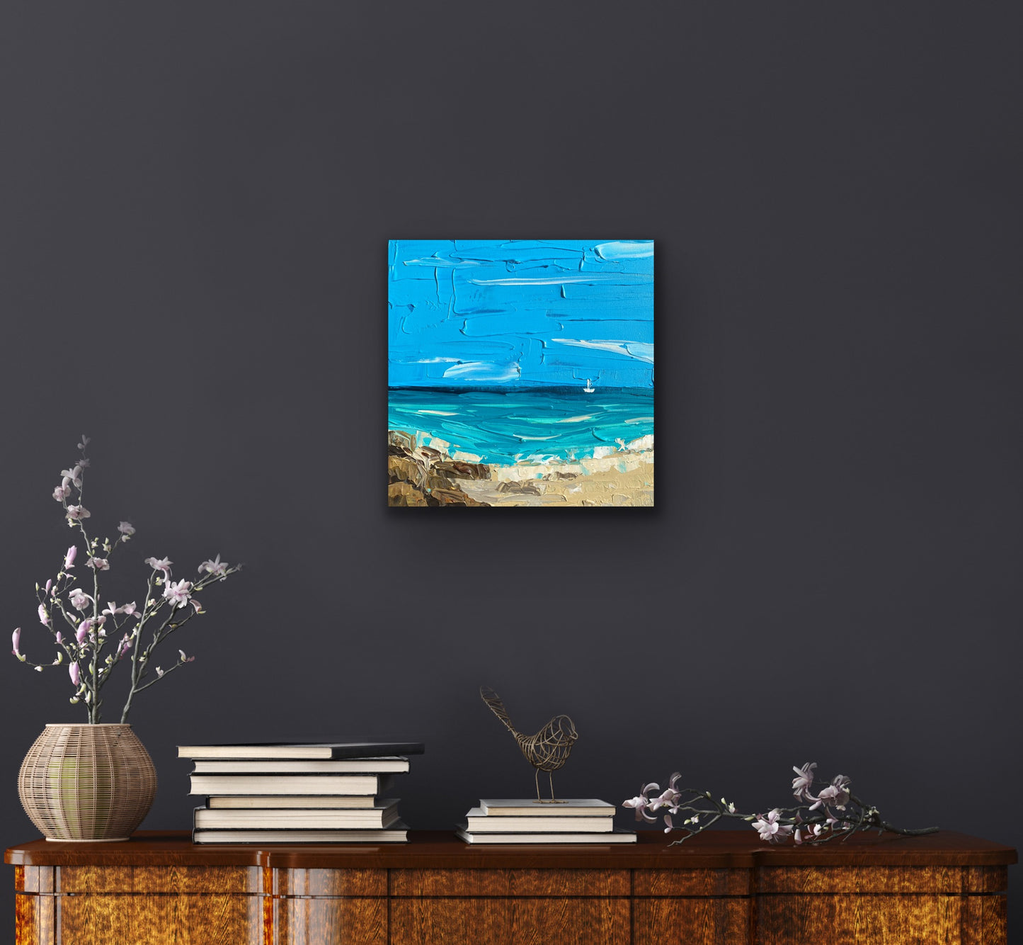 LONELY BOAT 30.5x30.5 cm acrylic on canvas original painting