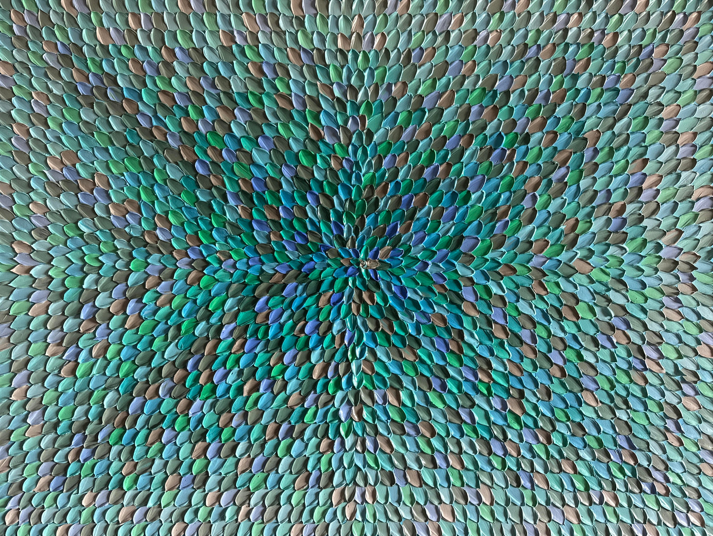 A close-up of the abstract artwork 'Coastal Walk I' showing a intricate pattern of blue and green tones on a white background.