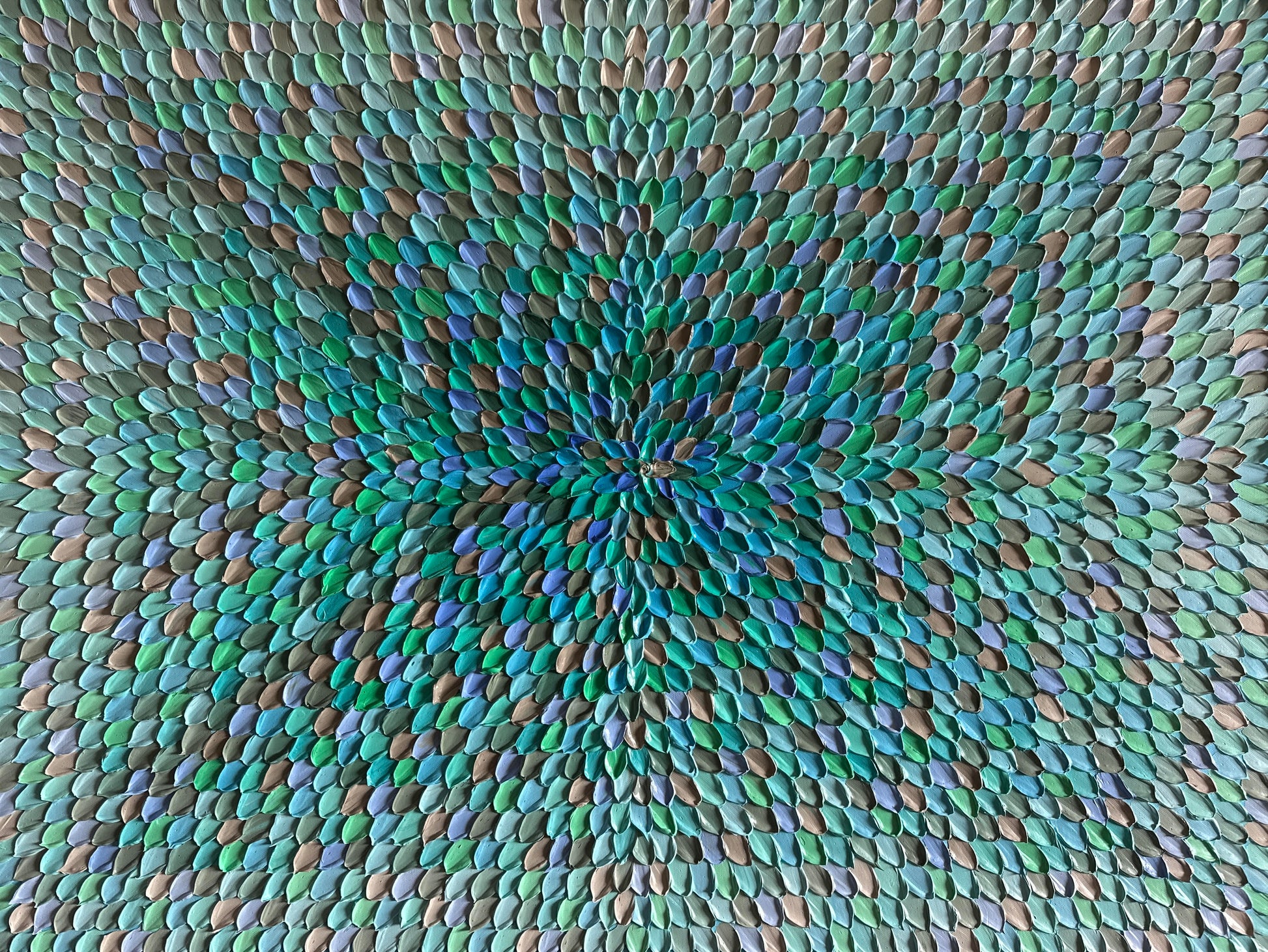 A close-up of the abstract artwork 'Coastal Walk I' showing a intricate pattern of blue and green tones on a white background.