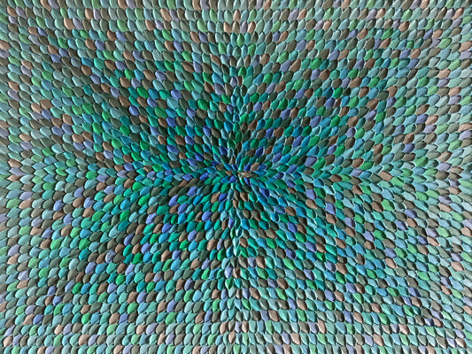A close-up of the abstract artwork 'Coastal Walk I' showing a intricate pattern of blue and green tones on a white background.