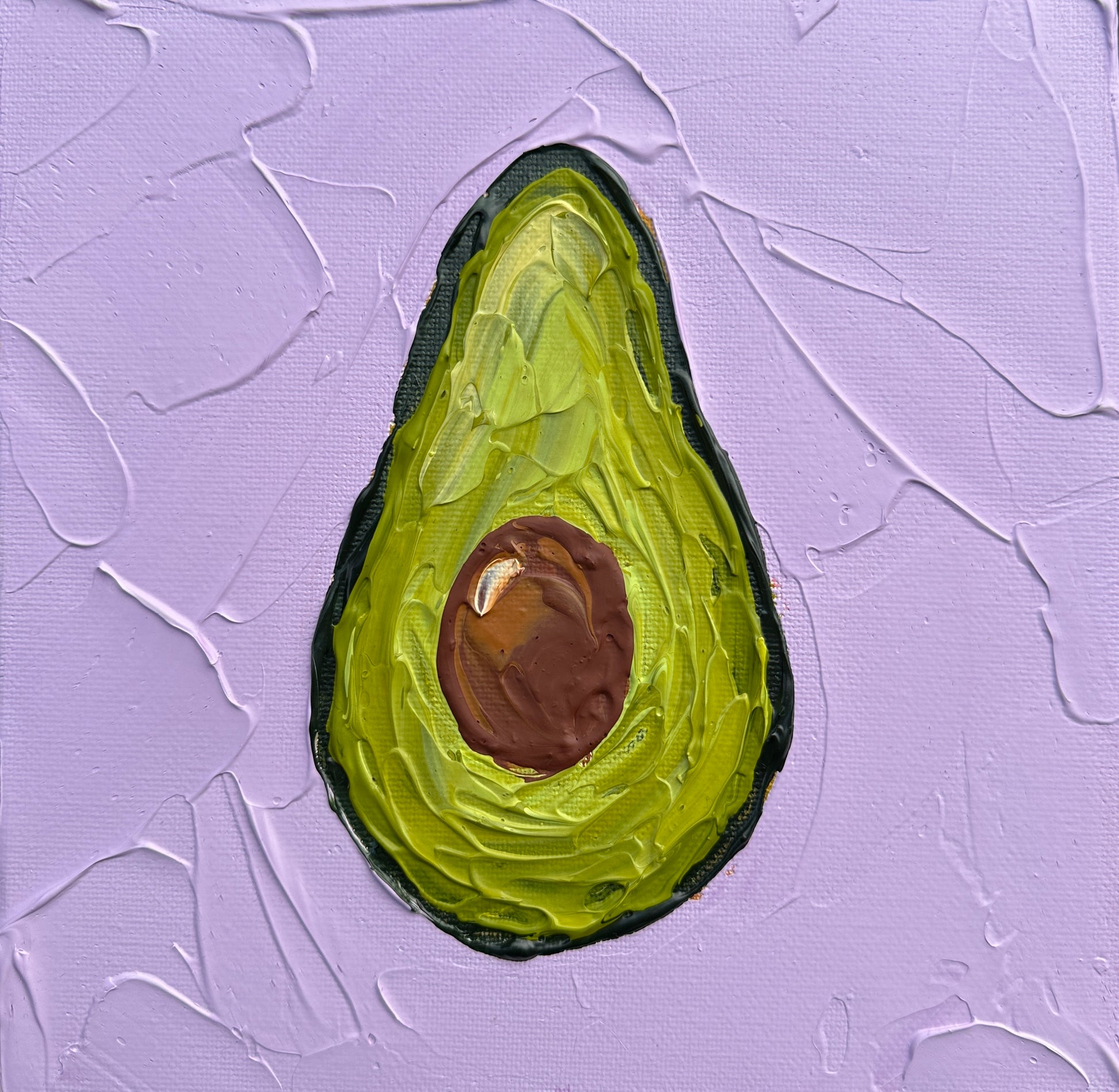 Illustration of an avocado on a textured purple background