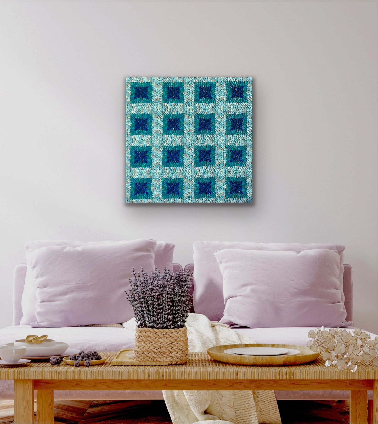 TEAL KALEIDOSCOPE I I 91x91 cm acrylic on canvas original painting