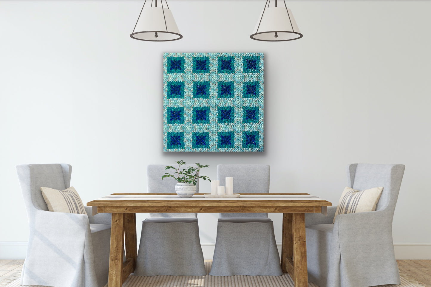 TEAL KALEIDOSCOPE I I 91x91 cm acrylic on canvas original painting