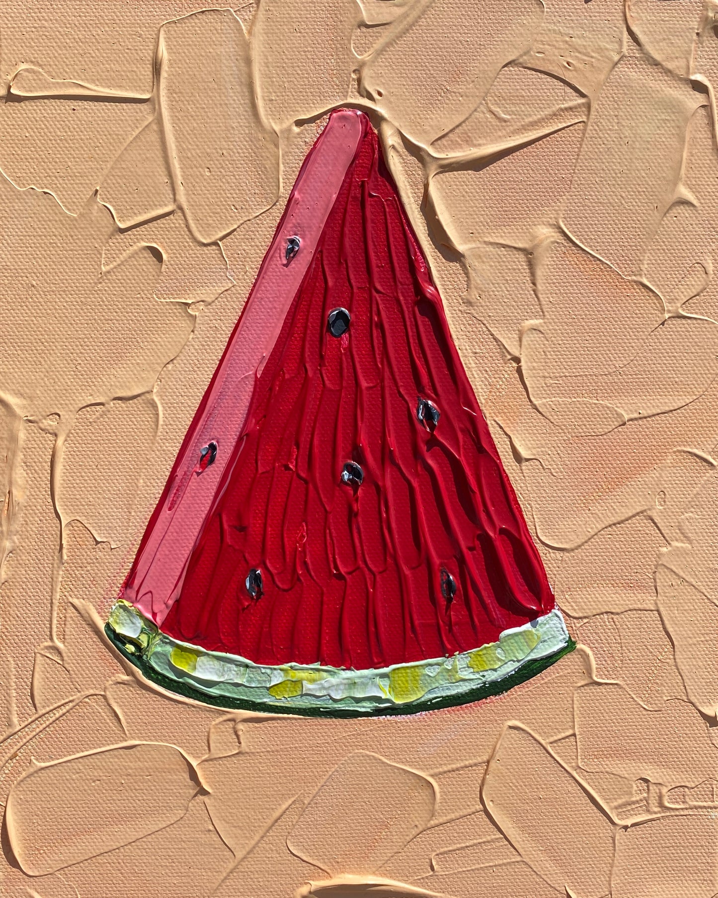 WATERMELON SLICE (ORANGE) 20.4x25.4 cm acrylic on canvas original painting