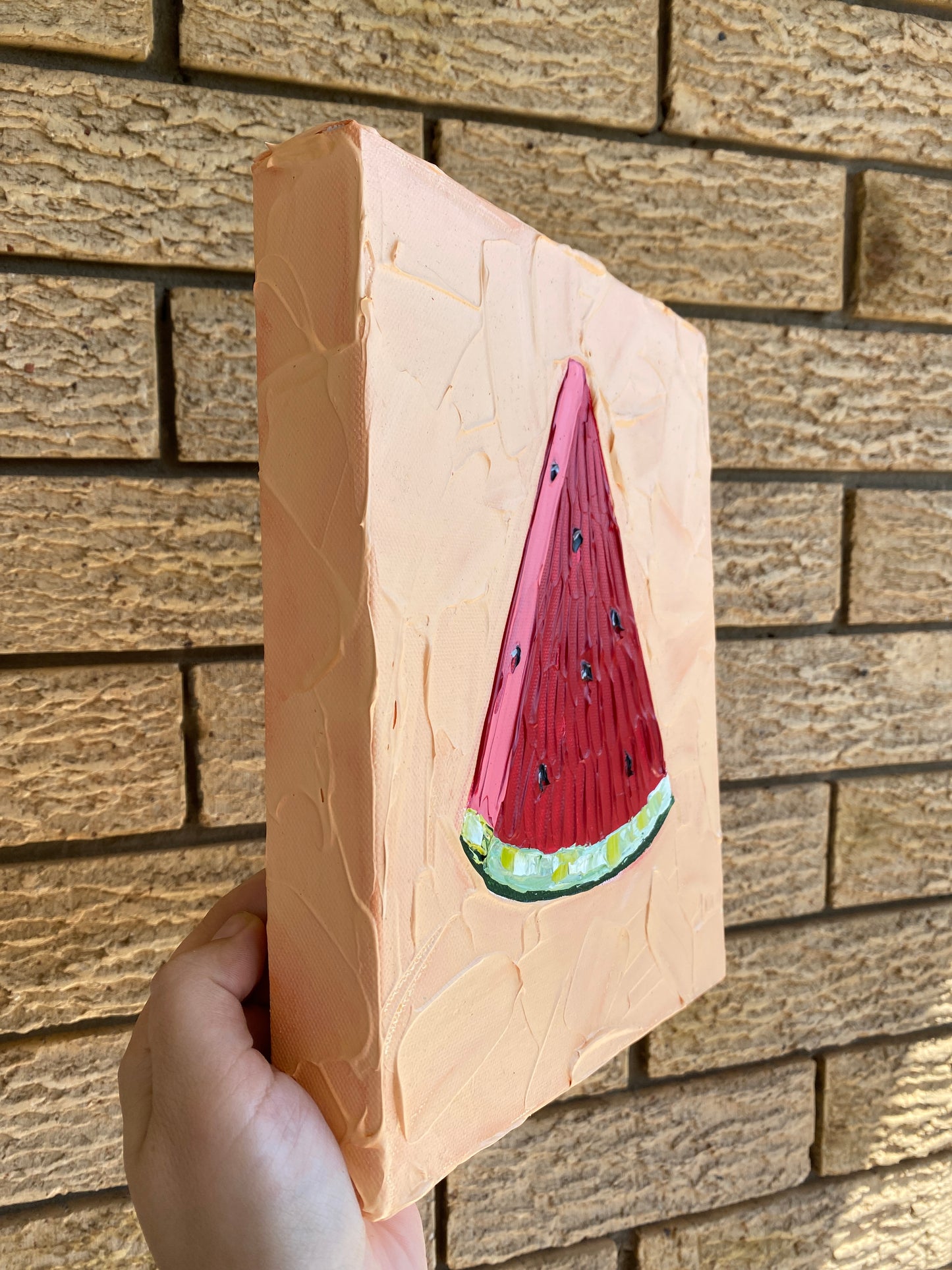WATERMELON SLICE (ORANGE) 20.4x25.4 cm acrylic on canvas original painting