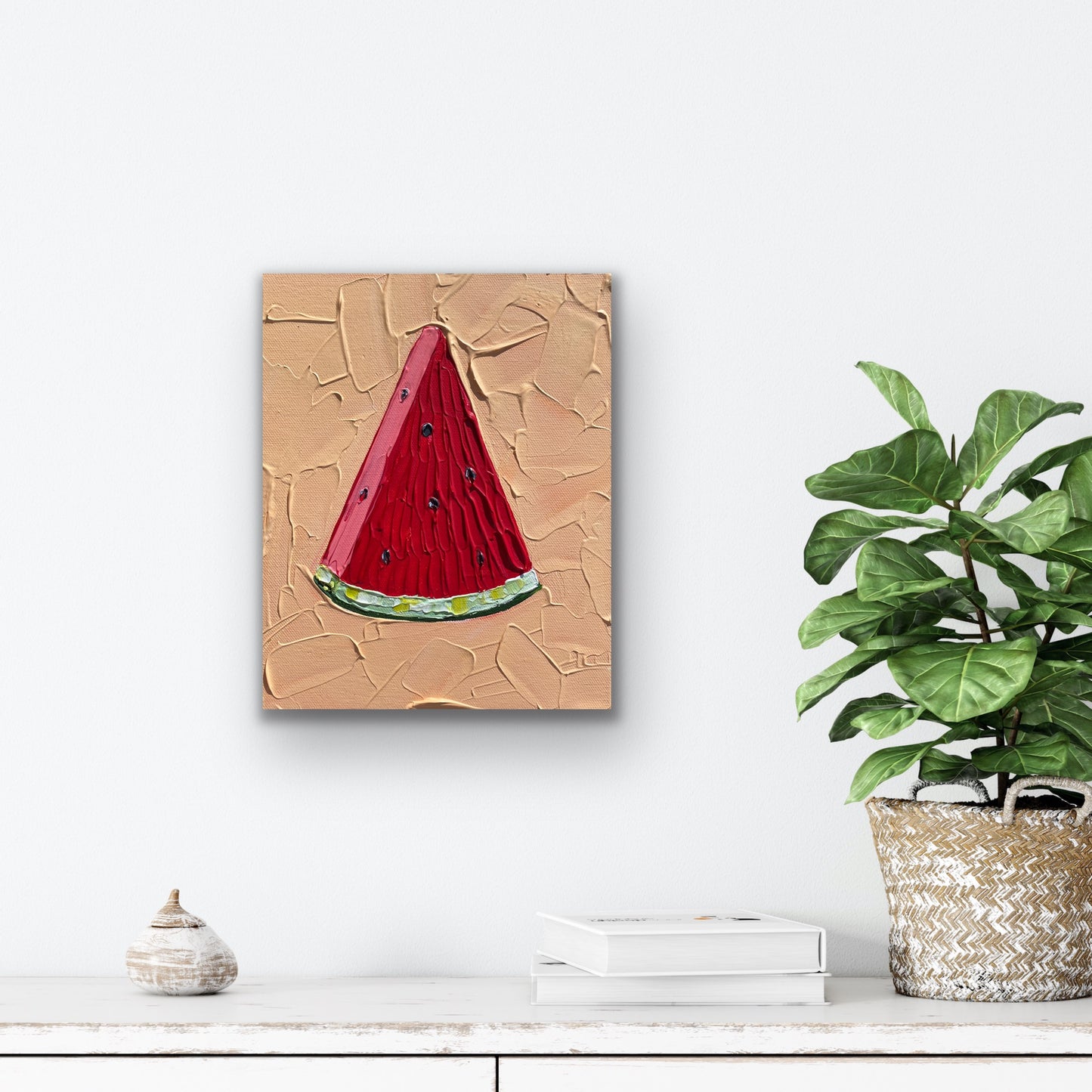WATERMELON SLICE (ORANGE) 20.4x25.4 cm acrylic on canvas original painting
