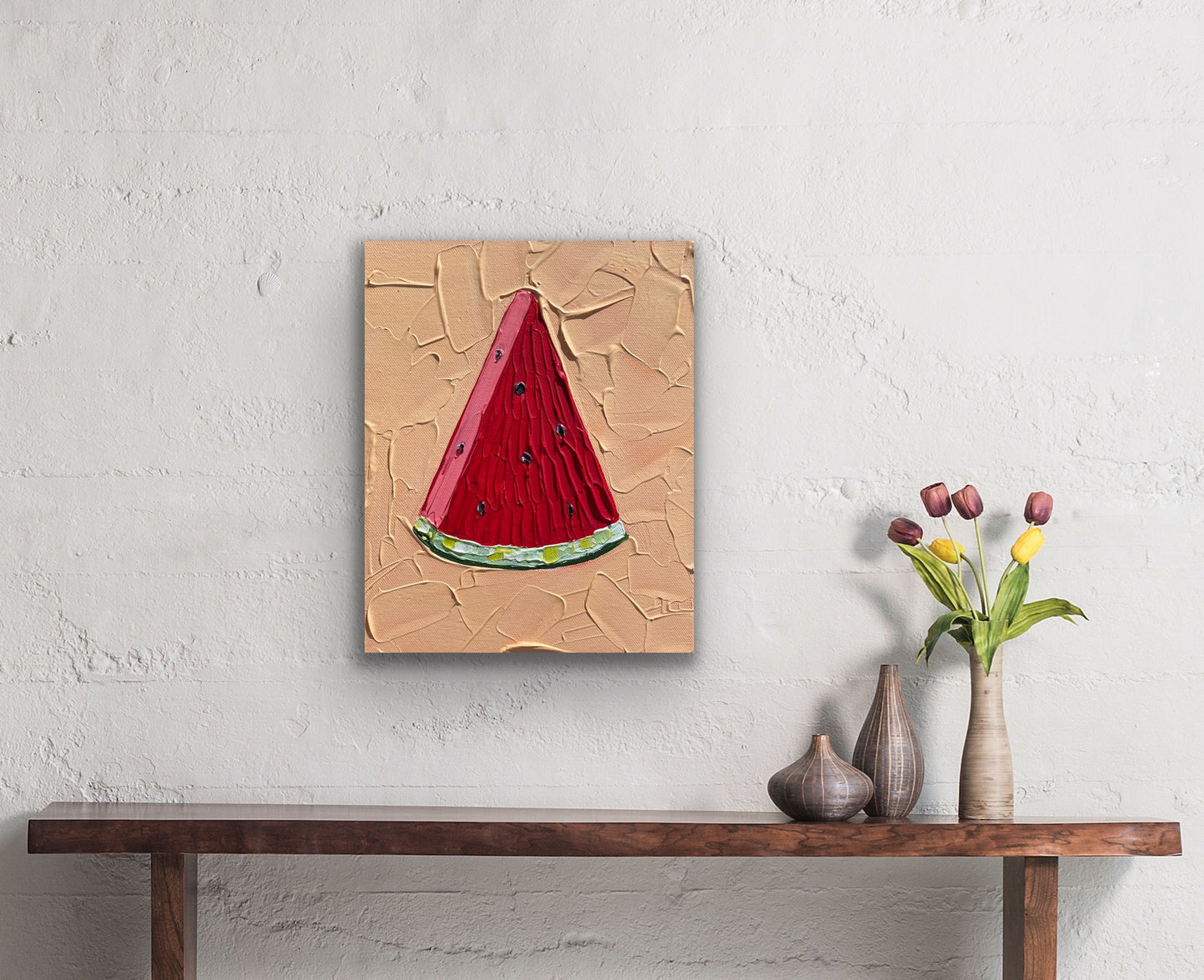 WATERMELON SLICE (ORANGE) 20.4x25.4 cm acrylic on canvas original painting