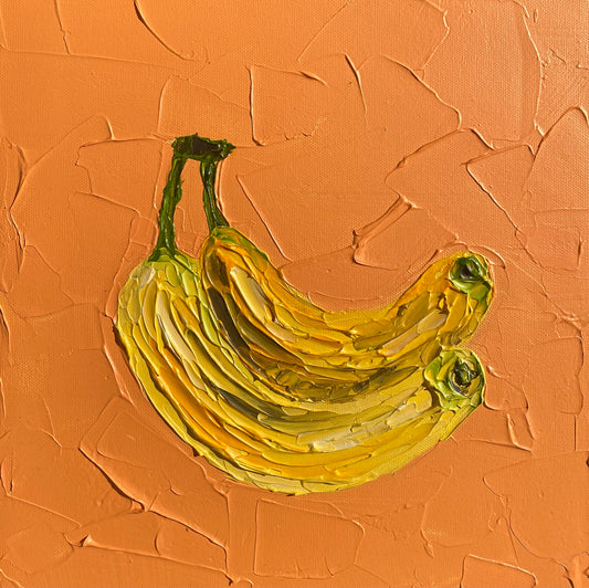 BANANAS ON ORANGE 30.5x30.5 cm acrylic on canvas original painting