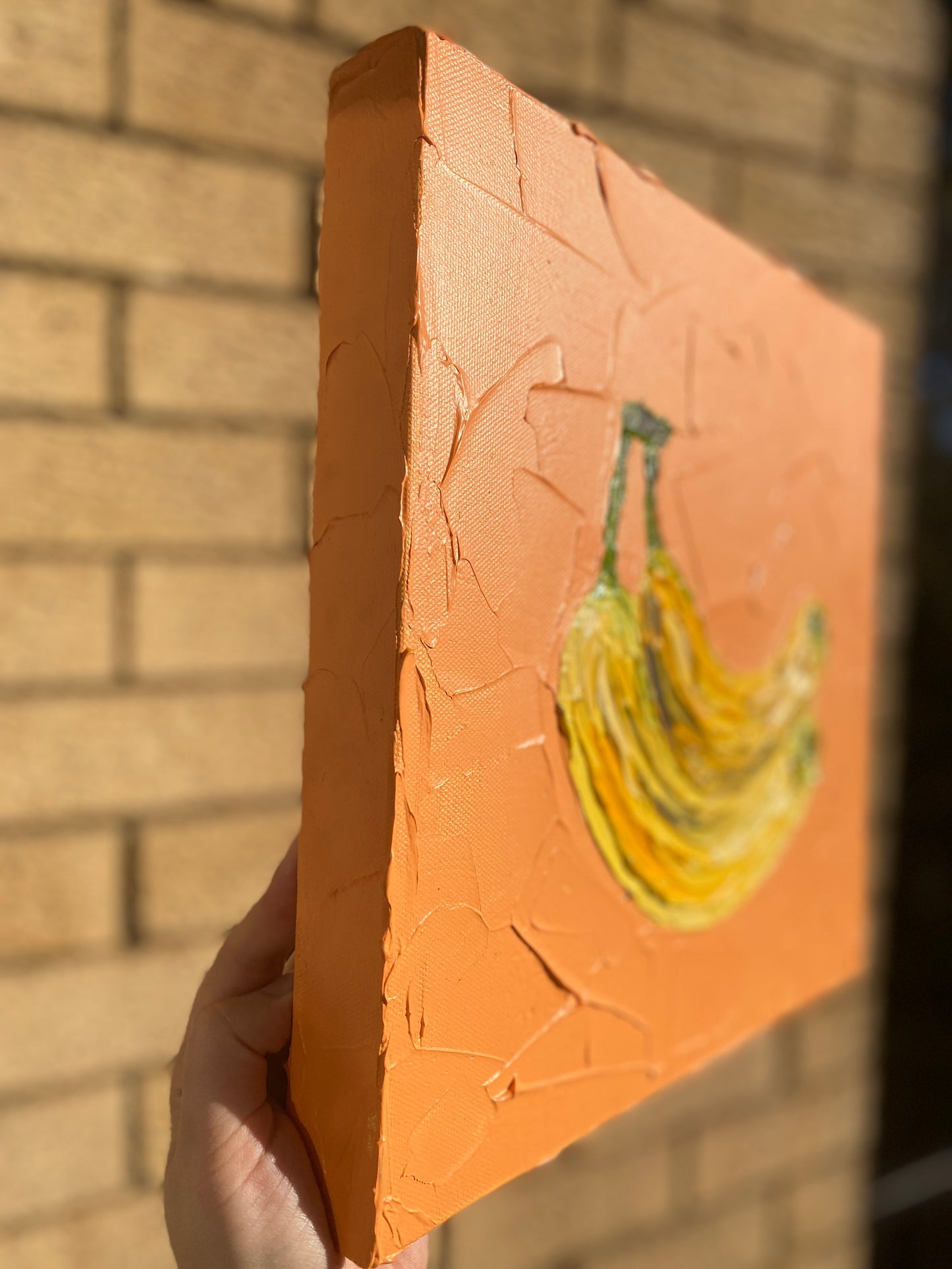 BANANAS ON ORANGE 30.5x30.5 cm acrylic on canvas original painting