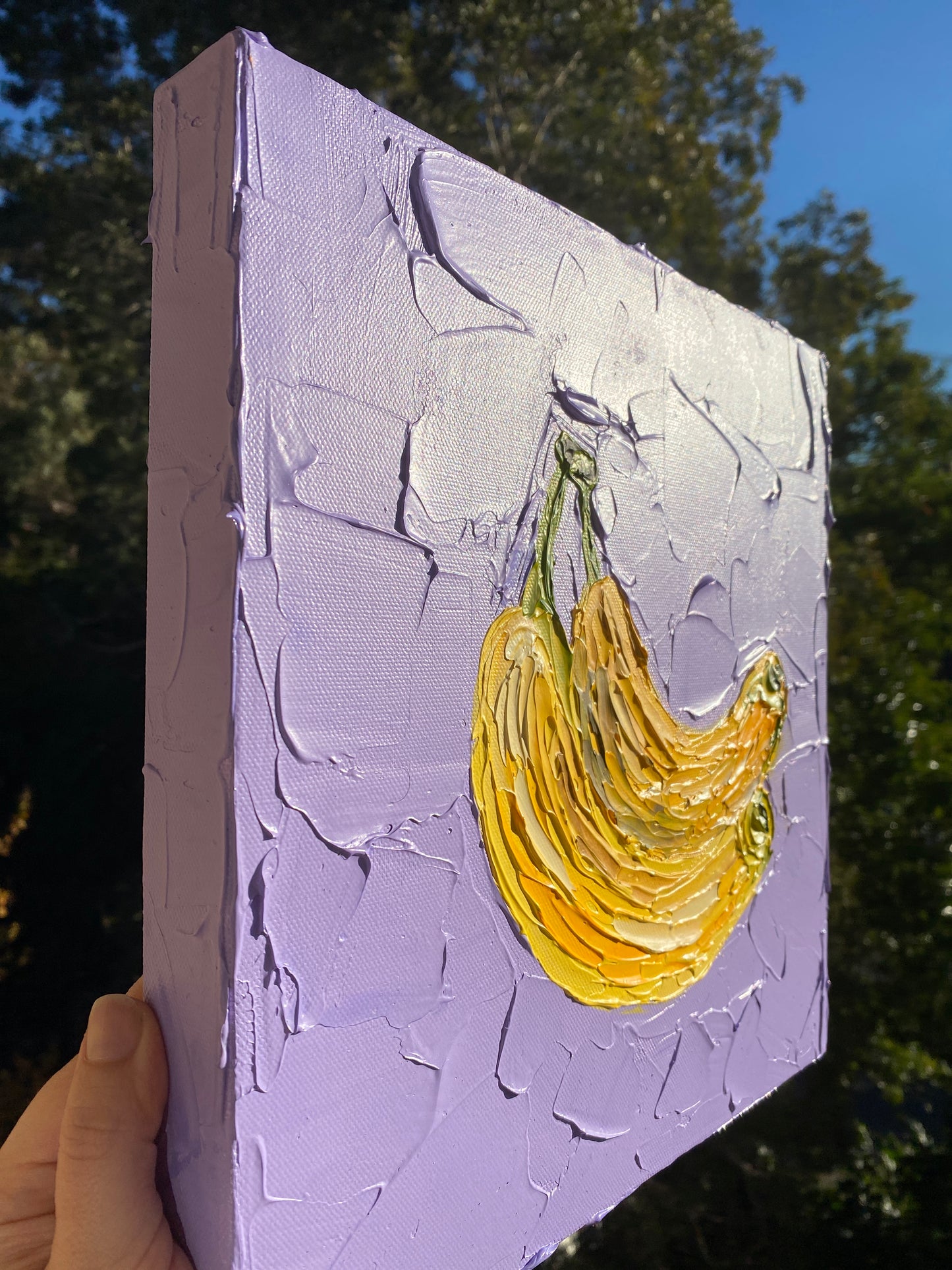 BANANAS ON VIOLET 30.5x30.5 cm acrylic on canvas original painting