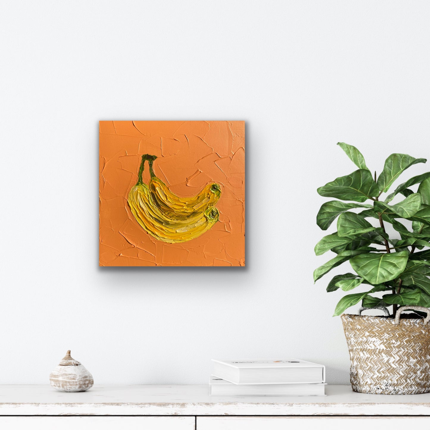 BANANAS ON ORANGE 30.5x30.5 cm acrylic on canvas original painting