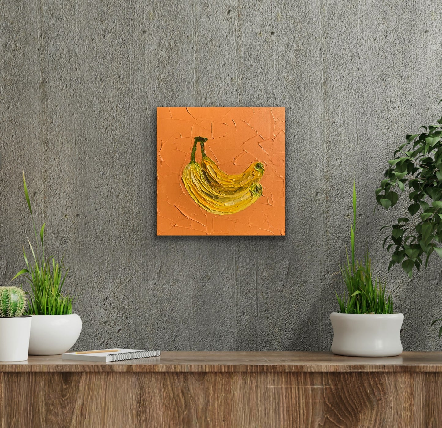 BANANAS ON ORANGE 30.5x30.5 cm acrylic on canvas original painting
