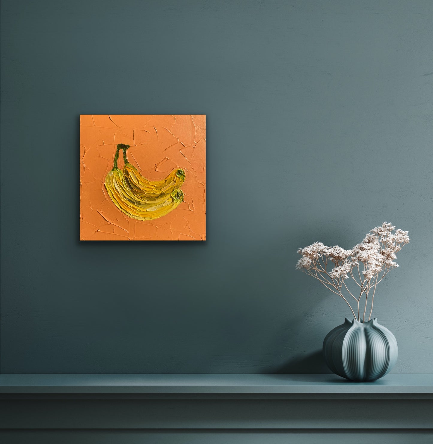 BANANAS ON ORANGE 30.5x30.5 cm acrylic on canvas original painting