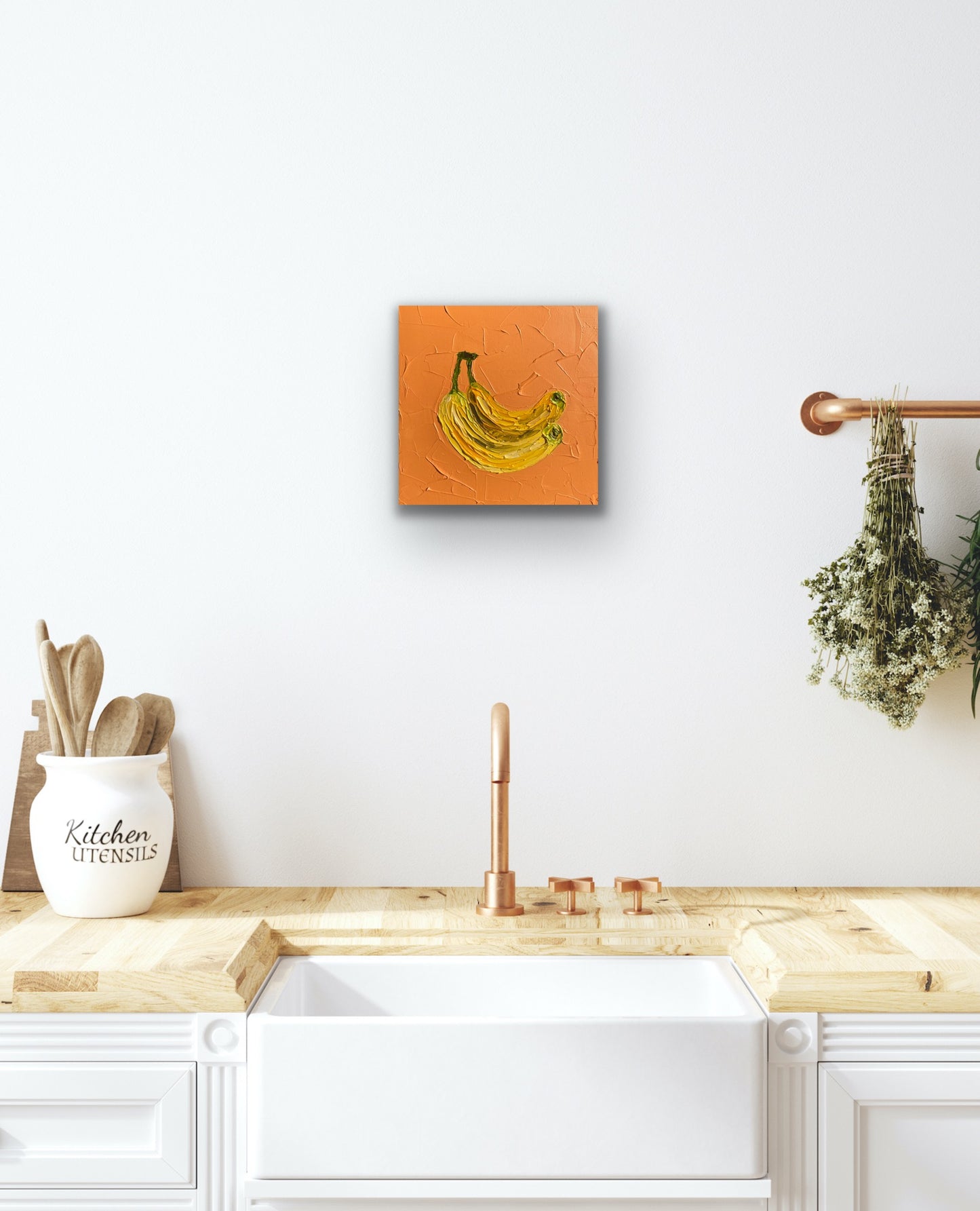 BANANAS ON ORANGE 30.5x30.5 cm acrylic on canvas original painting