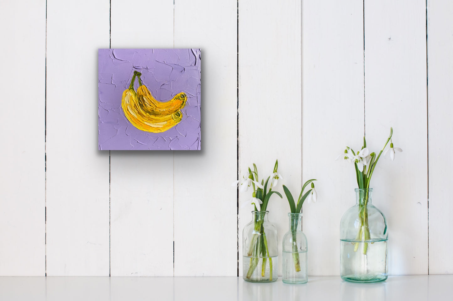 BANANAS ON VIOLET 30.5x30.5 cm acrylic on canvas original painting