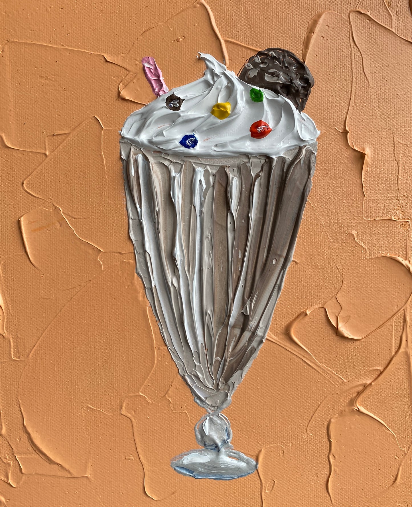 CHOCOLATE MILKSHAKE ON ORANGE 20.4x25.4 cm acrylic on canvas original painting