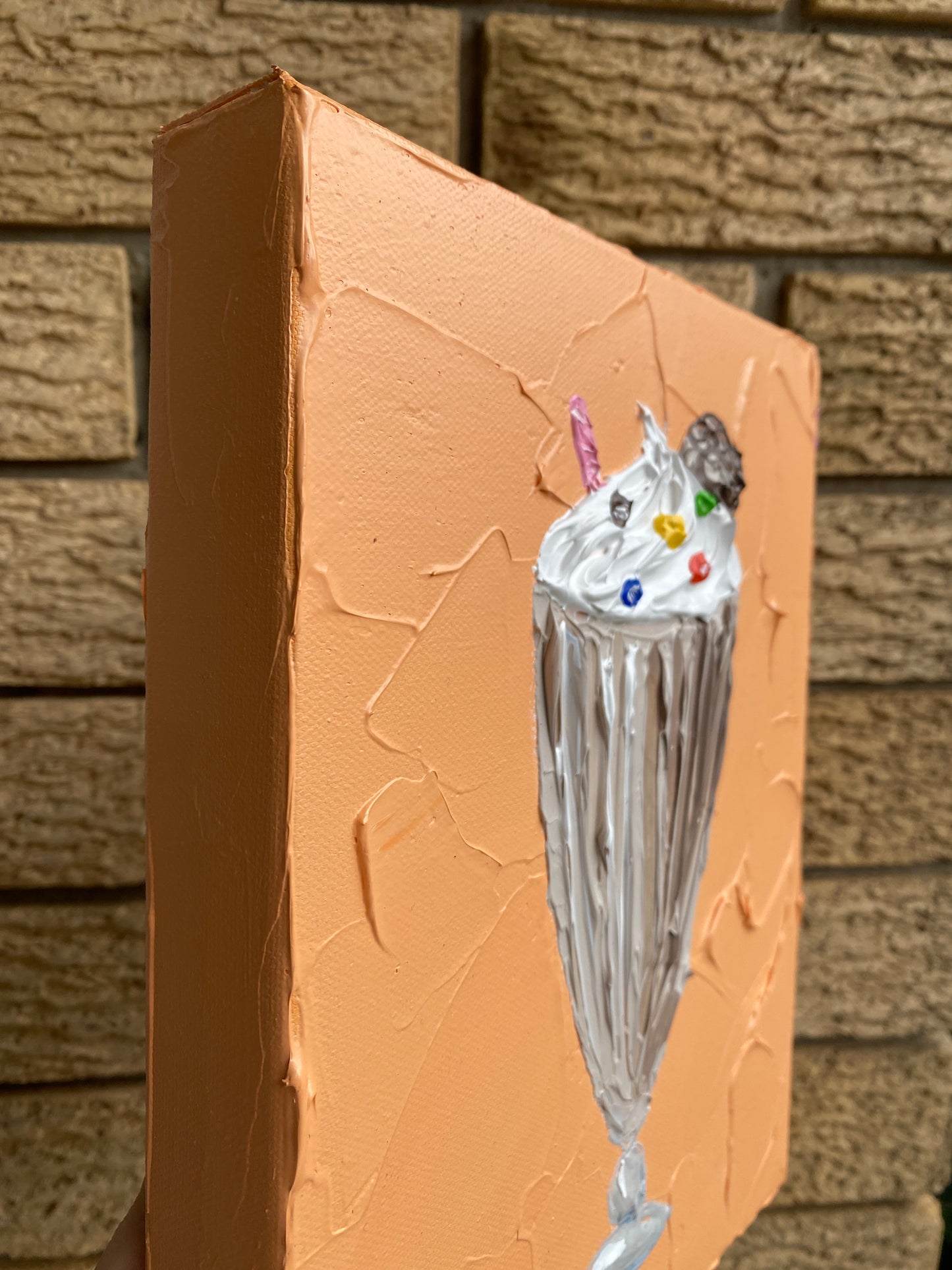 CHOCOLATE MILKSHAKE ON ORANGE 20.4x25.4 cm acrylic on canvas original painting