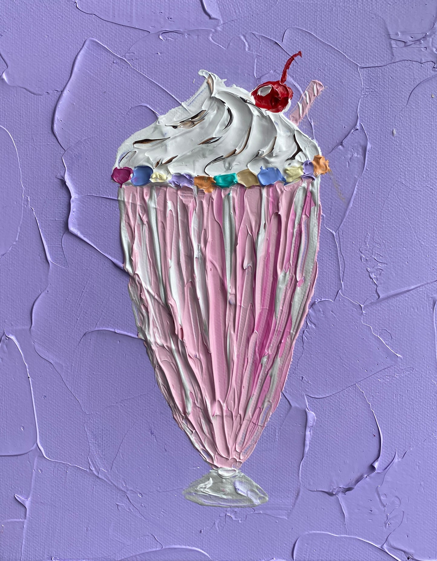 STRAWBERRY MILKSHAKE ON PURPLE 20.4x25.4 cm acrylic on canvas original painting