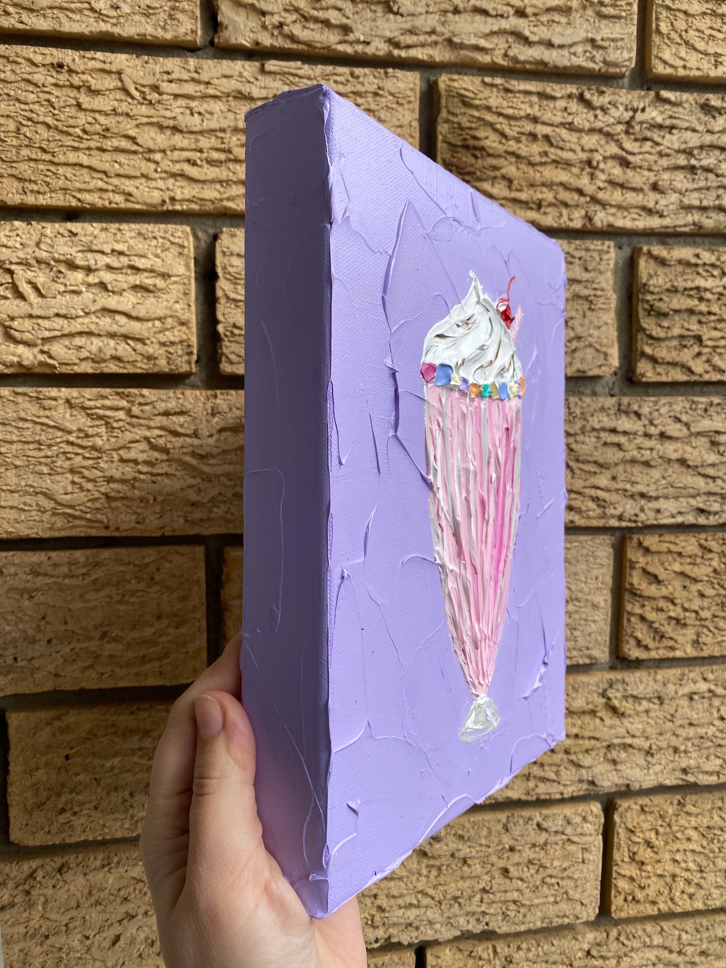 STRAWBERRY MILKSHAKE ON PURPLE 20.4x25.4 cm acrylic on canvas original painting