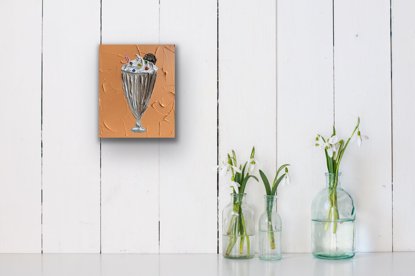 CHOCOLATE MILKSHAKE ON ORANGE 20.4x25.4 cm acrylic on canvas original painting