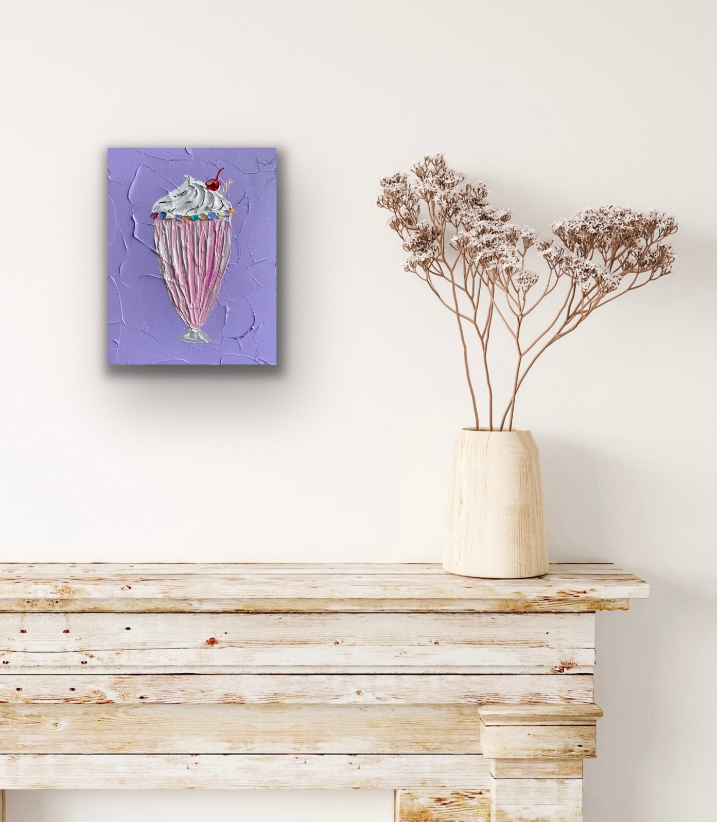 STRAWBERRY MILKSHAKE ON PURPLE 20.4x25.4 cm acrylic on canvas original painting