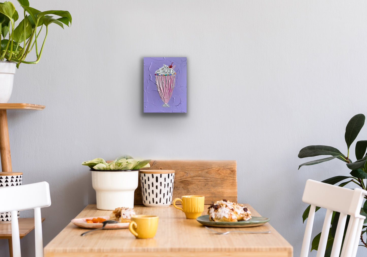 STRAWBERRY MILKSHAKE ON PURPLE 20.4x25.4 cm acrylic on canvas original painting