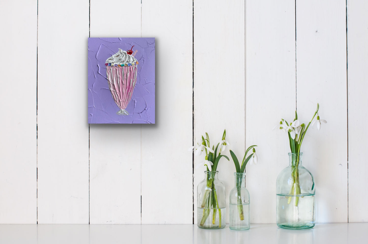 STRAWBERRY MILKSHAKE ON PURPLE 20.4x25.4 cm acrylic on canvas original painting