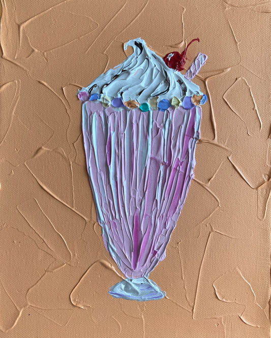 STRAWBERRY MILKSHAKE ON ORANGE 20.4x25.4 cm acrylic on canvas original painting