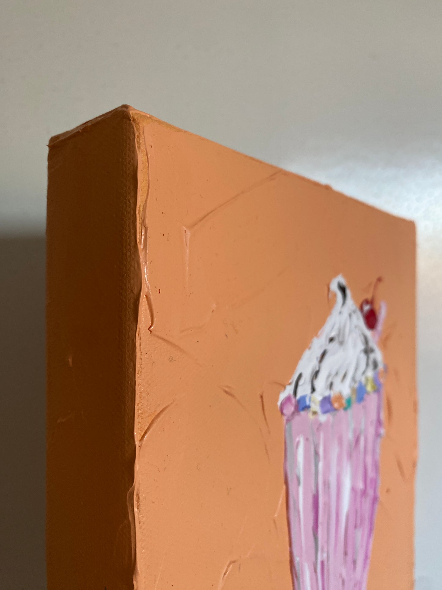 STRAWBERRY MILKSHAKE ON ORANGE 20.4x25.4 cm acrylic on canvas original painting