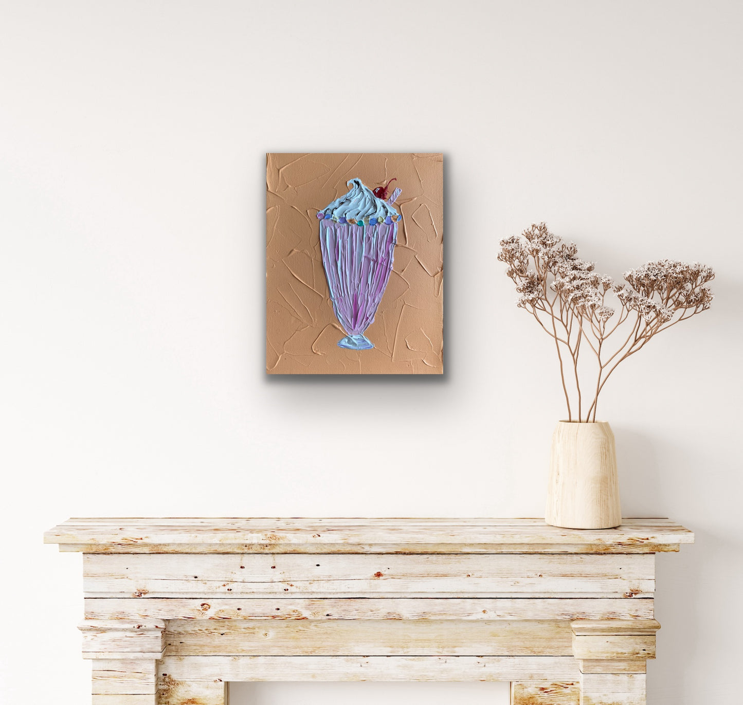 STRAWBERRY MILKSHAKE ON ORANGE 20.4x25.4 cm acrylic on canvas original painting