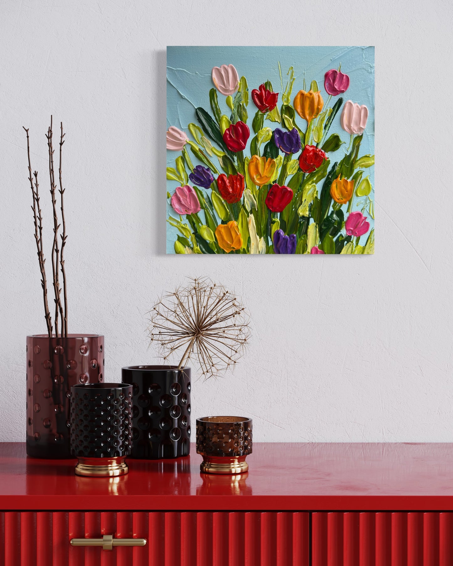 TULIP TAPESTRY 20x20 cm acrylic on canvas original painting
