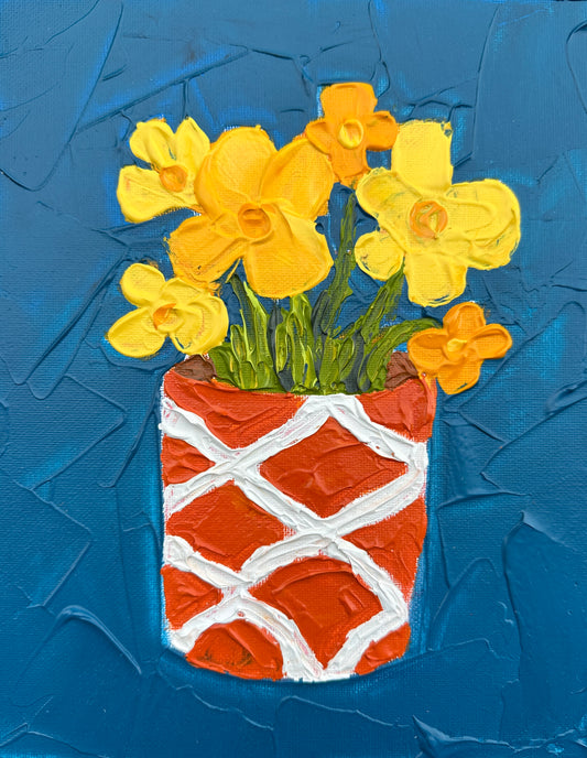 YELLOW FLOWERS 20x25.4 cm acrylic on canvas original painting