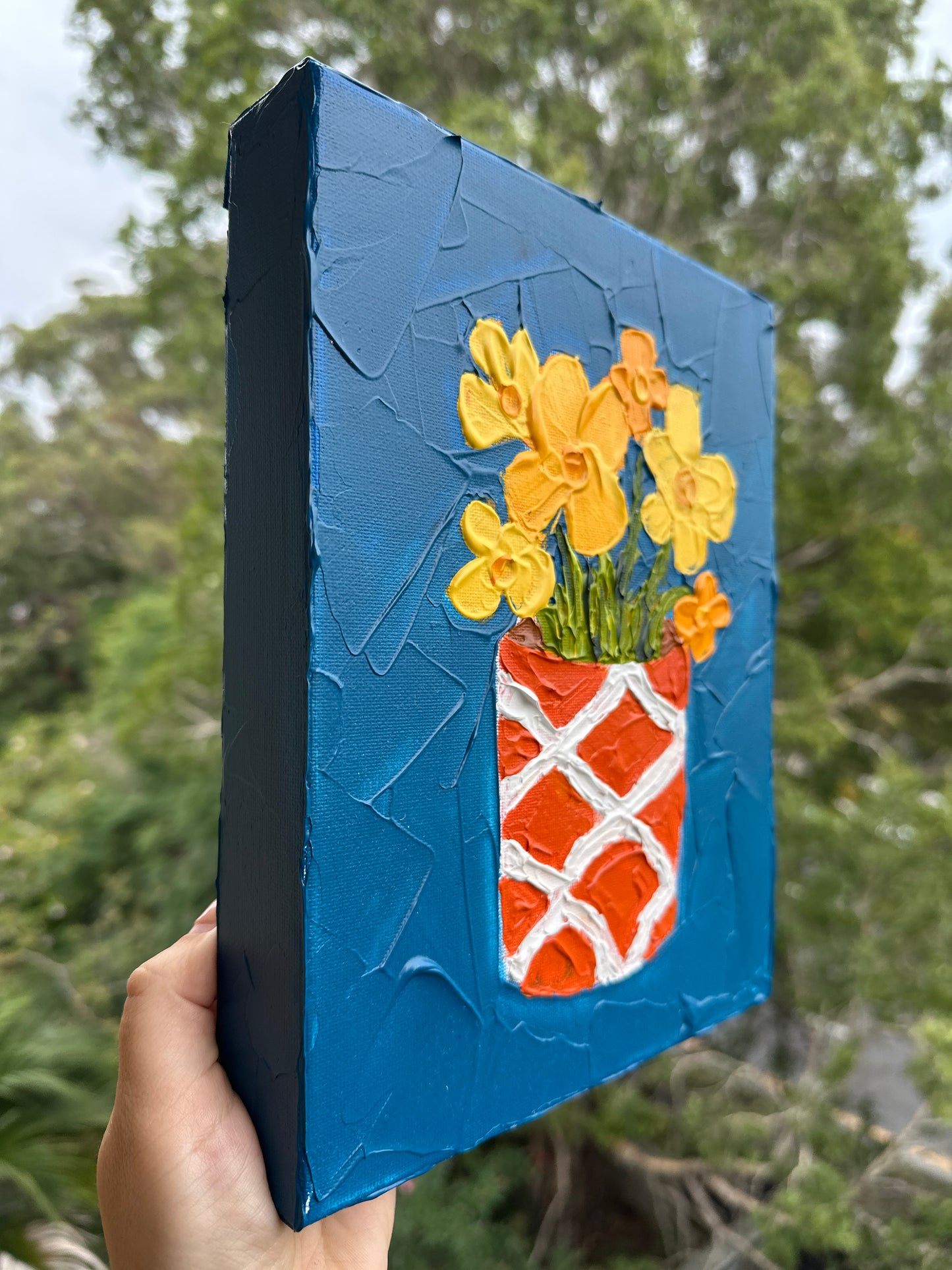 YELLOW FLOWERS 20x25.4 cm acrylic on canvas original painting