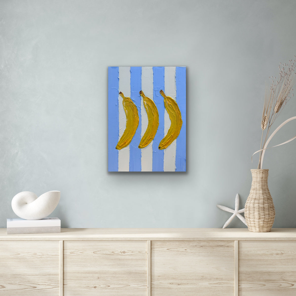 THREE BANANAS 31x41 cm acrylic on canvas original painting