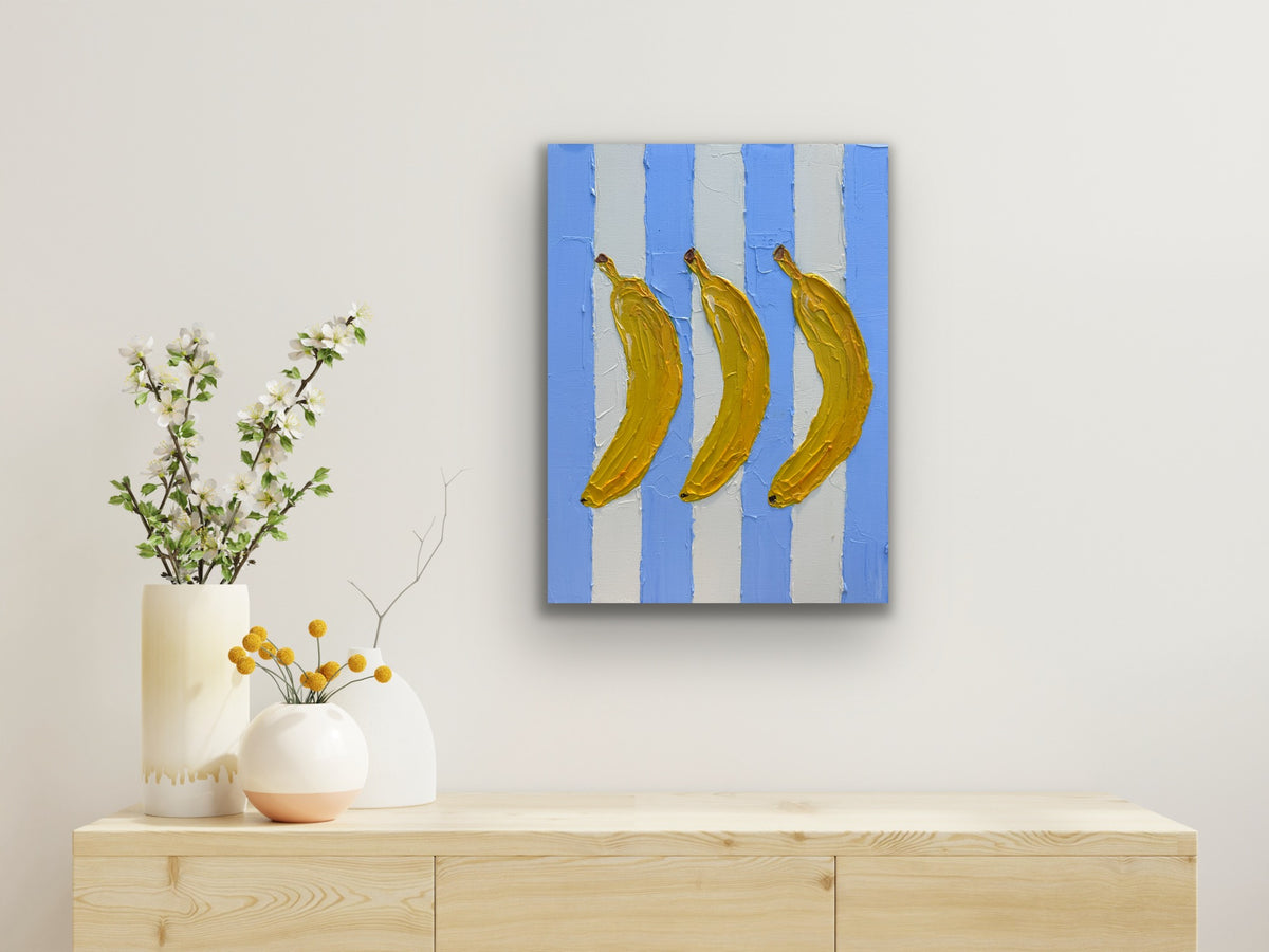 THREE BANANAS 31x41 cm acrylic on canvas original painting