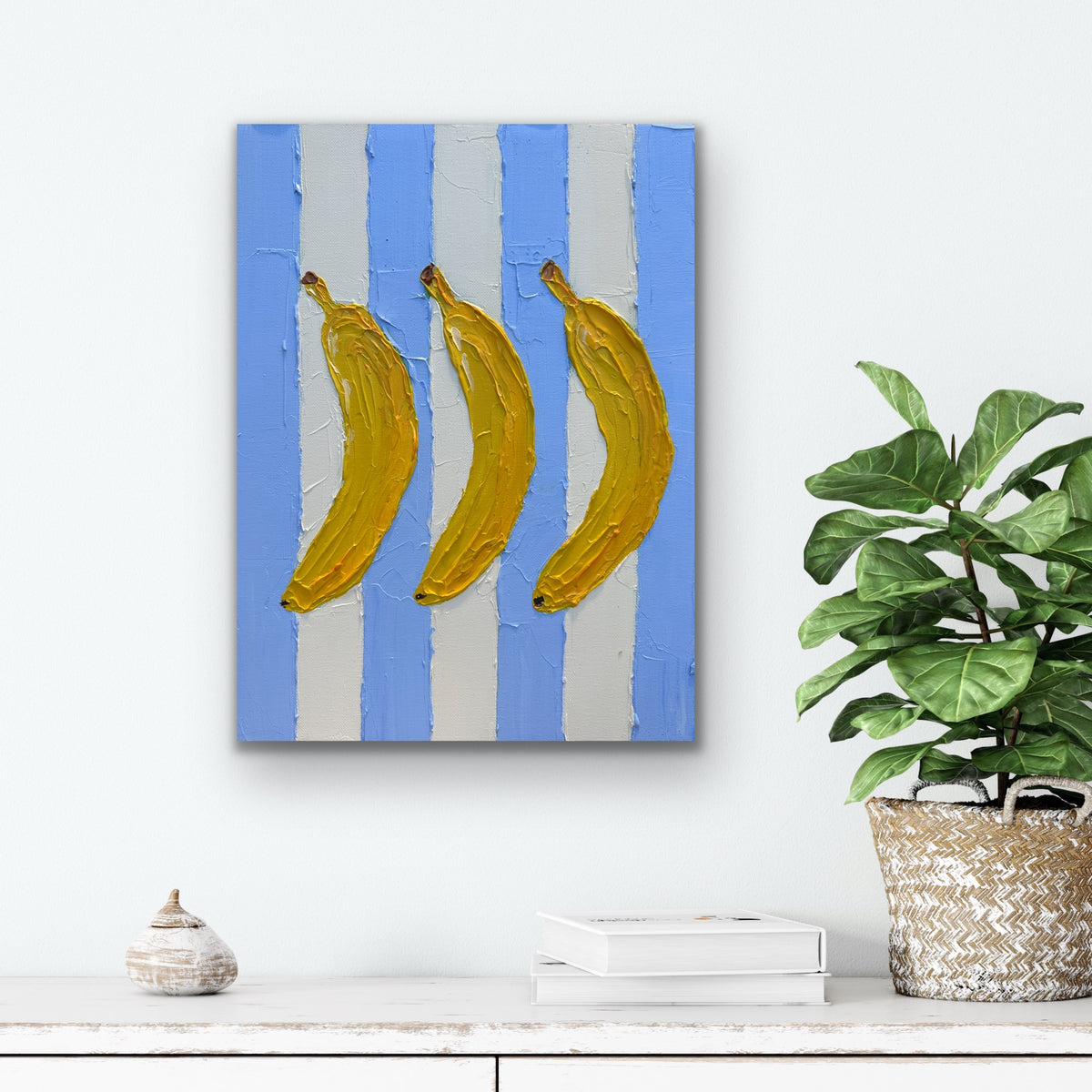 THREE BANANAS 31x41 cm acrylic on canvas original painting