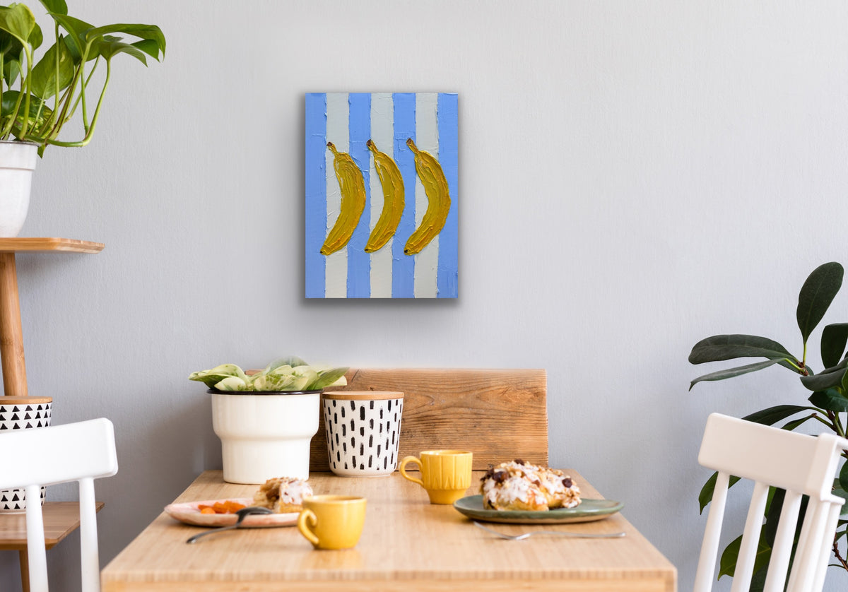 THREE BANANAS 31x41 cm acrylic on canvas original painting