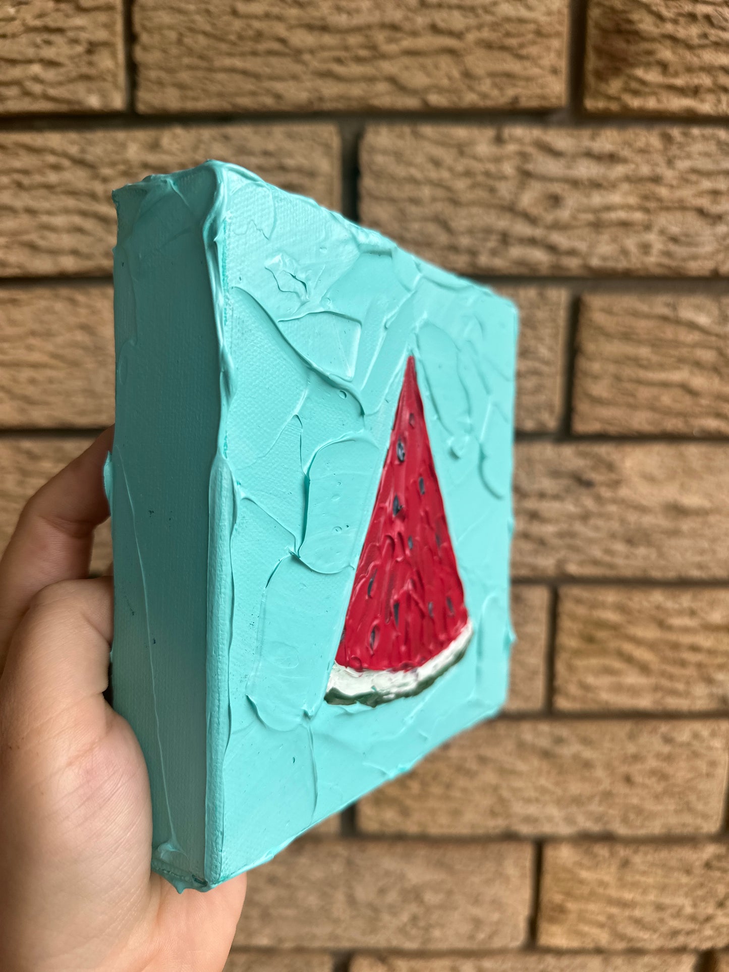 WATERMELON SLICE 15x15 cm acrylic on canvas original painting