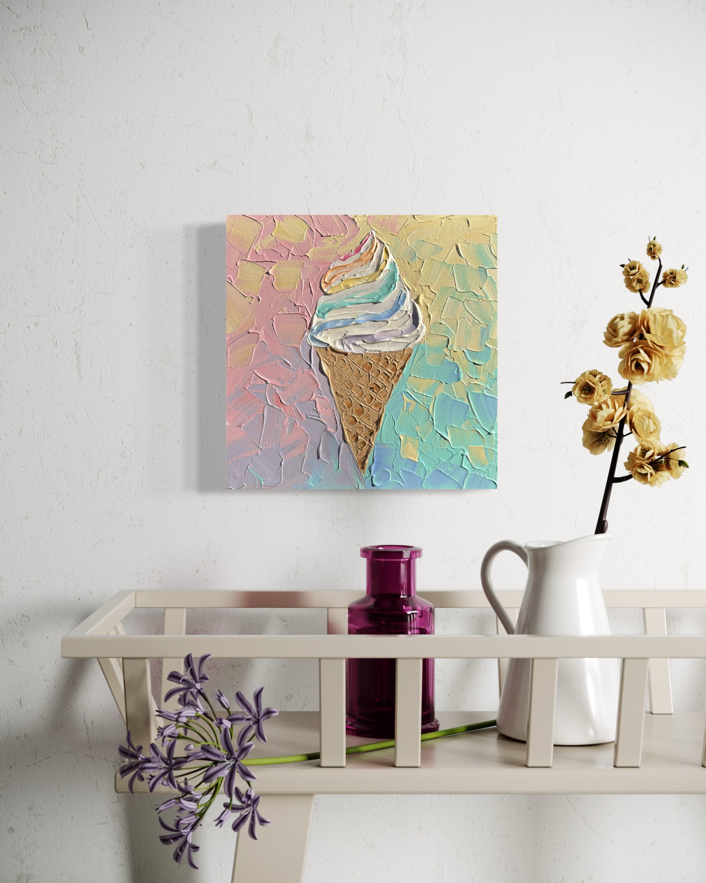 ICE CREAM CONE 4 20x20 cm acrylic on canvas original painting