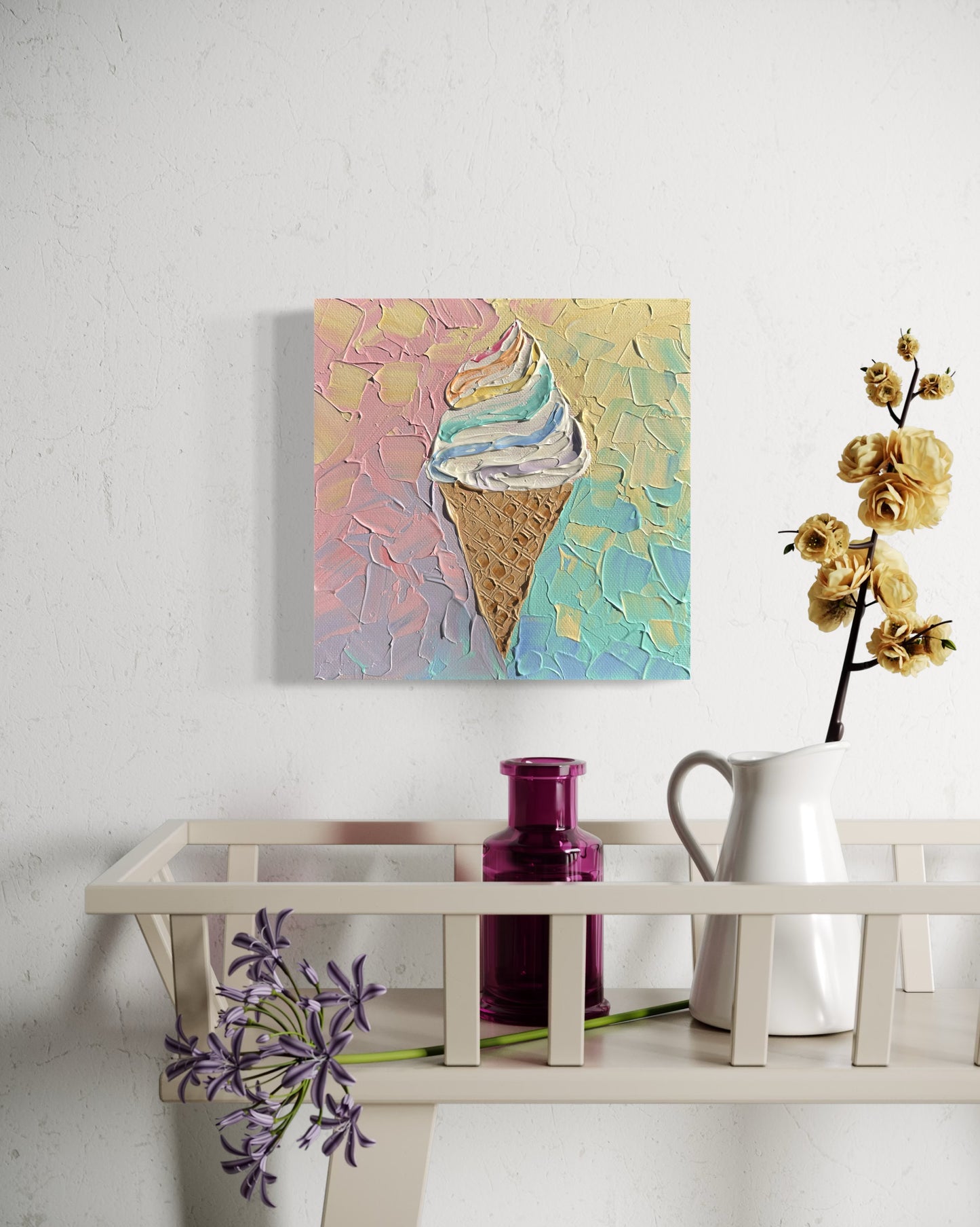 ICE CREAM CONE 4 20x20 cm acrylic on canvas original painting